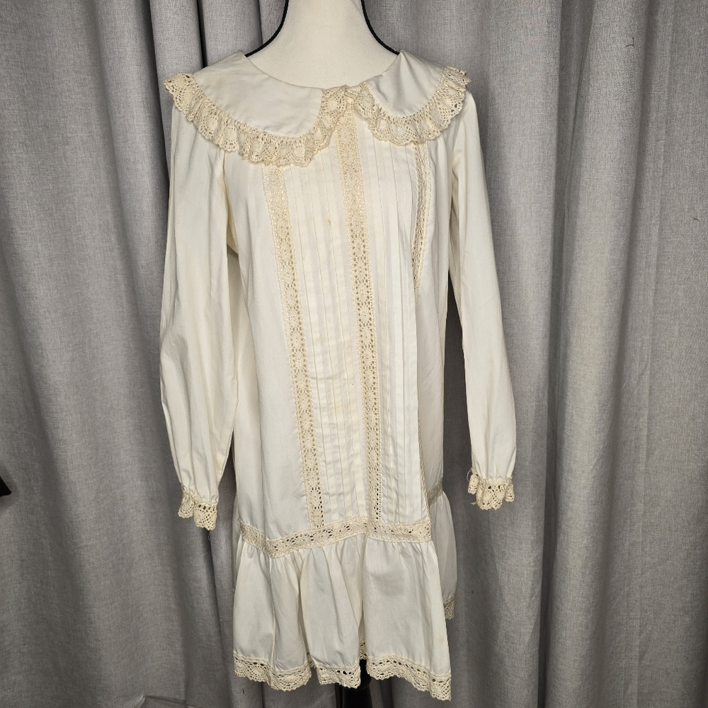 Victor Bijou Lace Collar Drop Waist Cream Praire Dress